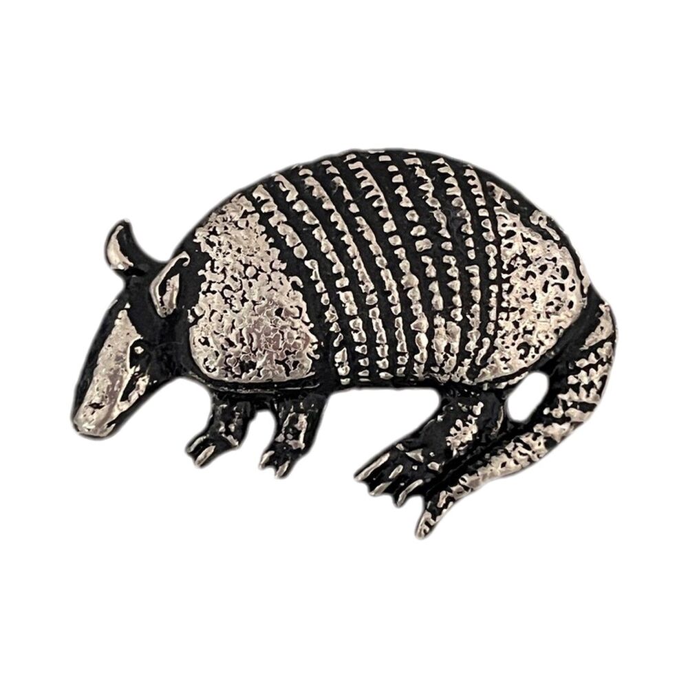 Vintage 1980s Armadillo Silver Tone Figural Multi Post Tac Pin - 1J